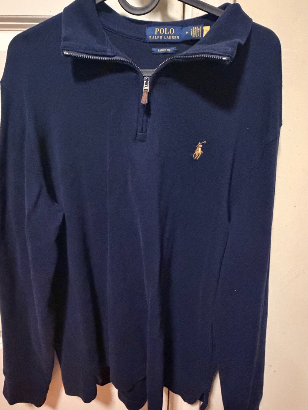 Ralph Lauren Men’s Navy Half-Zip Polo Sweater with Gold Pony